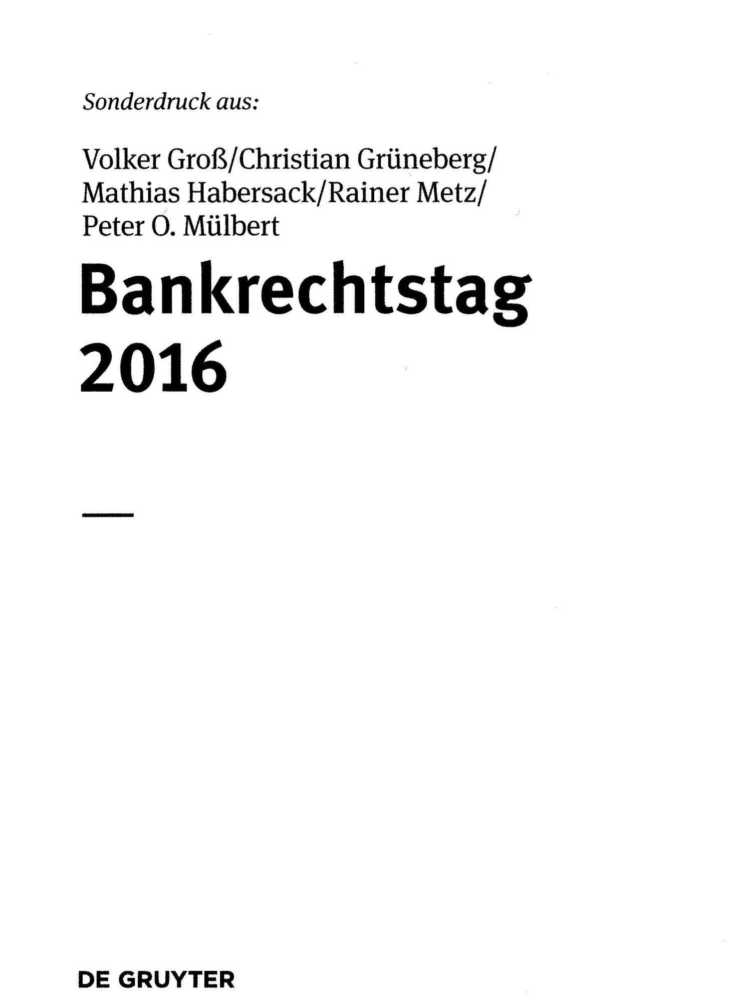 Zum Artikel "Vortrag auf dem Bankrechtstag 2016"