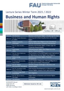 Plakat zur Ringvorlesung “Business and Human Rights”