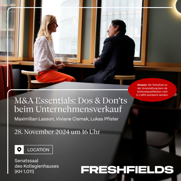 Workshop „M&A Essentials: Dos & Don`ts beim Unternehmensverkauf“ mit Freshfields